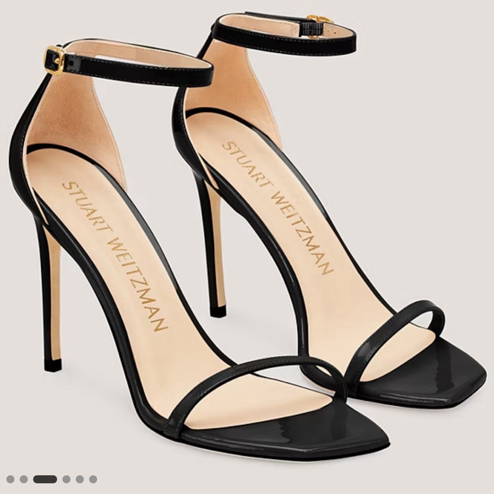 Stuart Weitzman Nudistcurve 100 black stiletto sandal heels ladies size 8 EUC